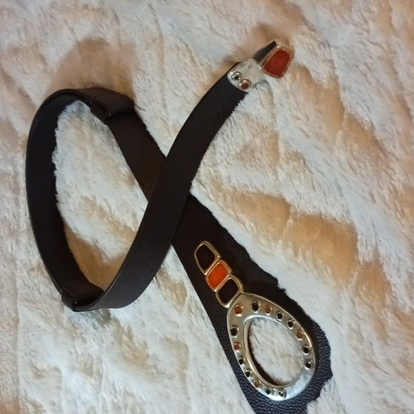 Chico's Women's Leather Belt Silver-Tone Buckle Colorful Glass Insets Size M/L - Picture 5 of 8